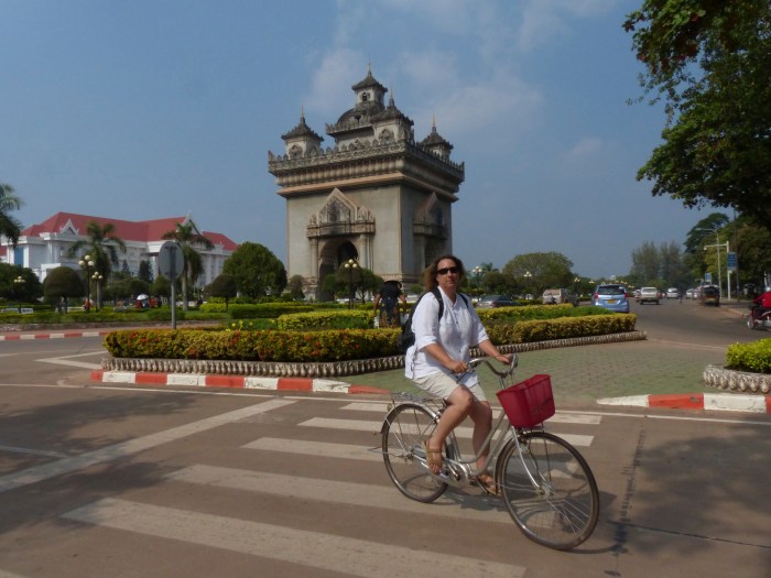 Riding near the Laos Arc de Triumph