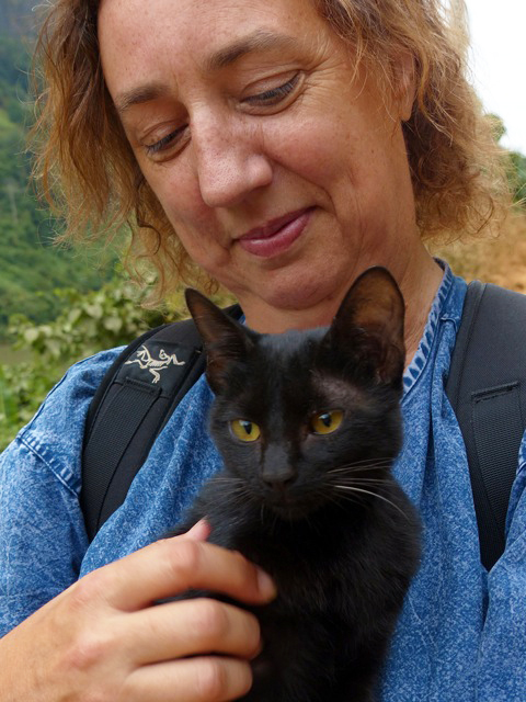 Claire temporarily holding the cat