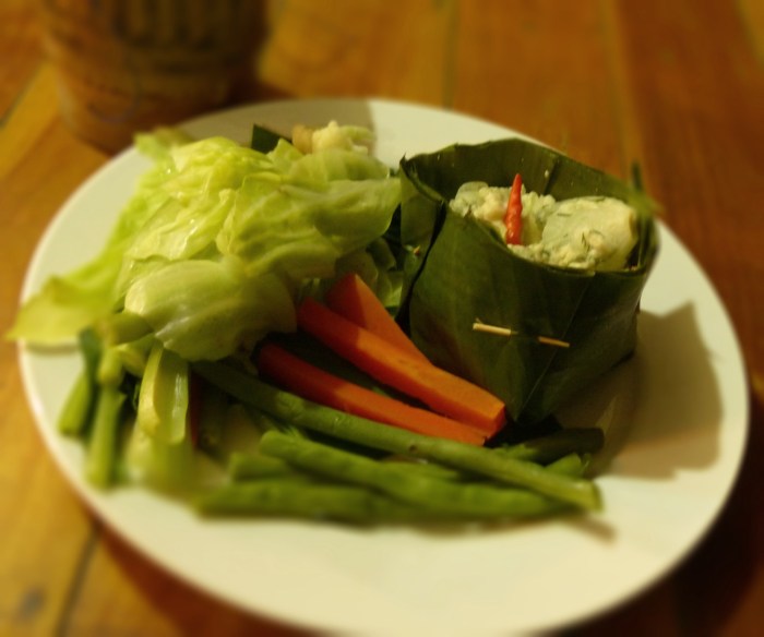 Mok Paa and steamed veggies