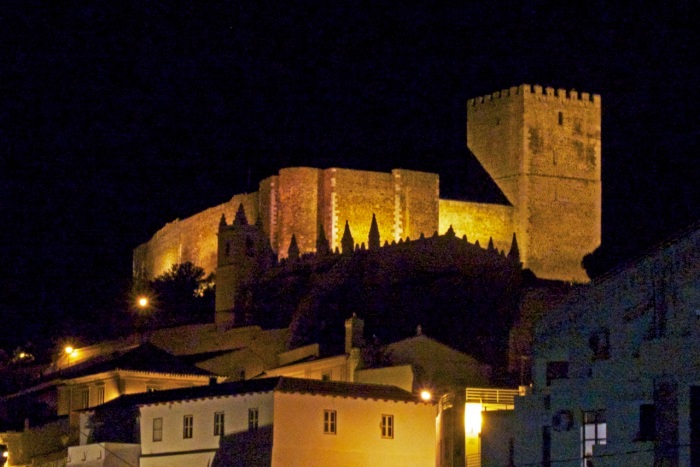 Mertola castle walls at night