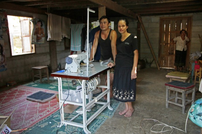 One of the sewing machines installed and ready to go