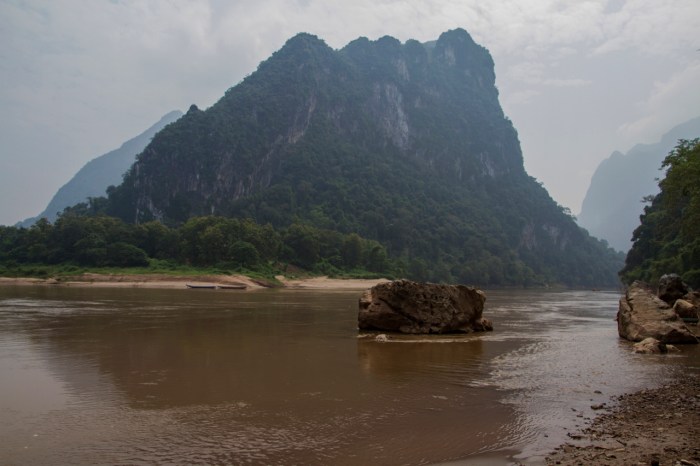 Village is against this large limestone mountain